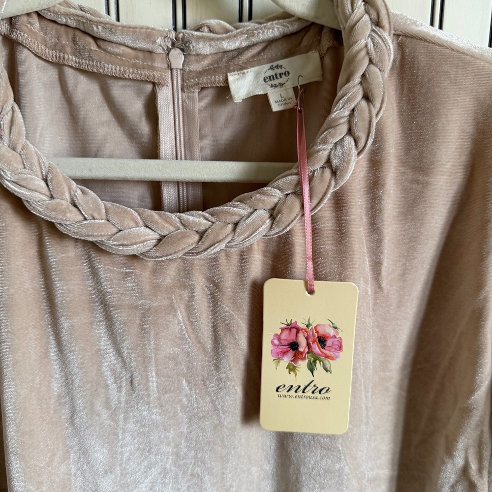 Entro Blush Velvet Braided Trim Top - Size L - Picture 3 of 13